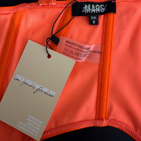 Mars The Label 8 Orange Vinyl Corset Top Bustier Stripper Club Dominatrix Latex - Picture 6 of 11